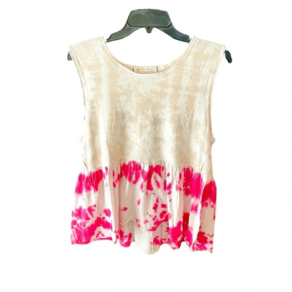 Free People Hot Hibiscus tie dye tank top SZ S cream pink - Picture 1 of 8